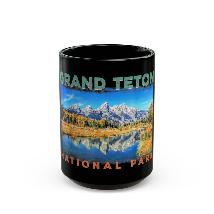 Grand Teton National Park souvenir mug featuring a mountain reflection design.