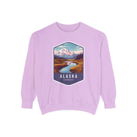 Cozy Alaska Juneau Sweatshirt - Scenic Mountain River Design - Unisex Garment-Dyed Cozy Fleece