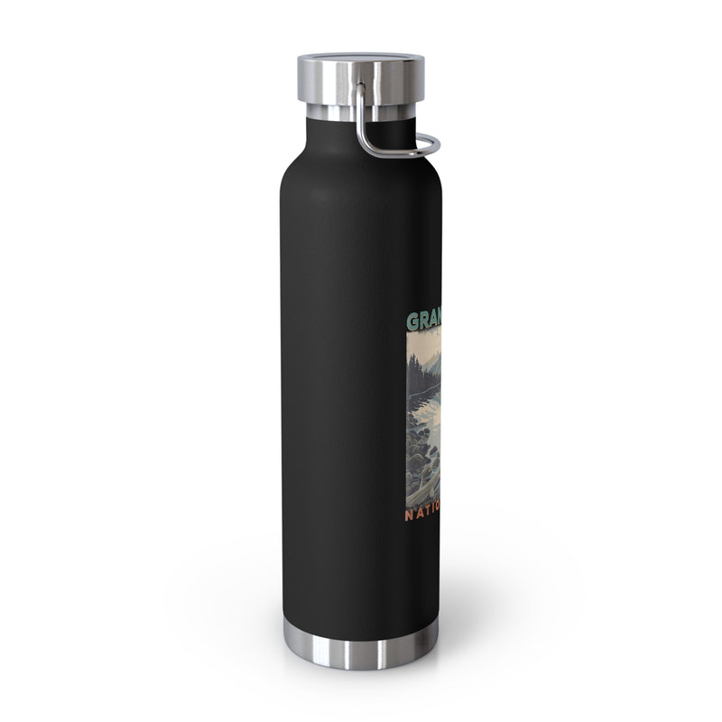 Grand Teton National Park souvenir water bottle featuring a scenic artwork design with stainless steel construction.