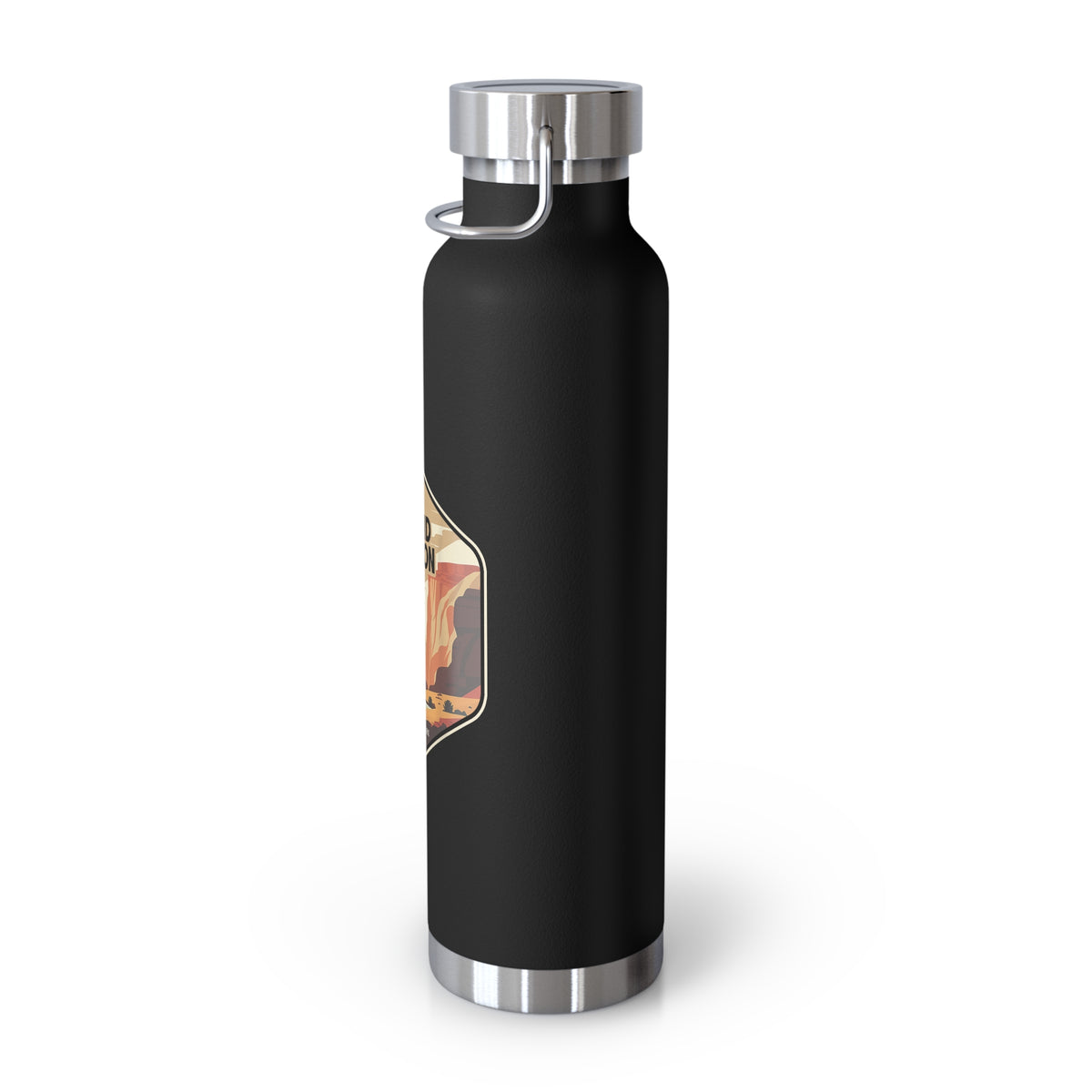 Grand Canyon National Park souvenir water bottle with a scenic design featuring the canyon landscape and stainless steel construction.