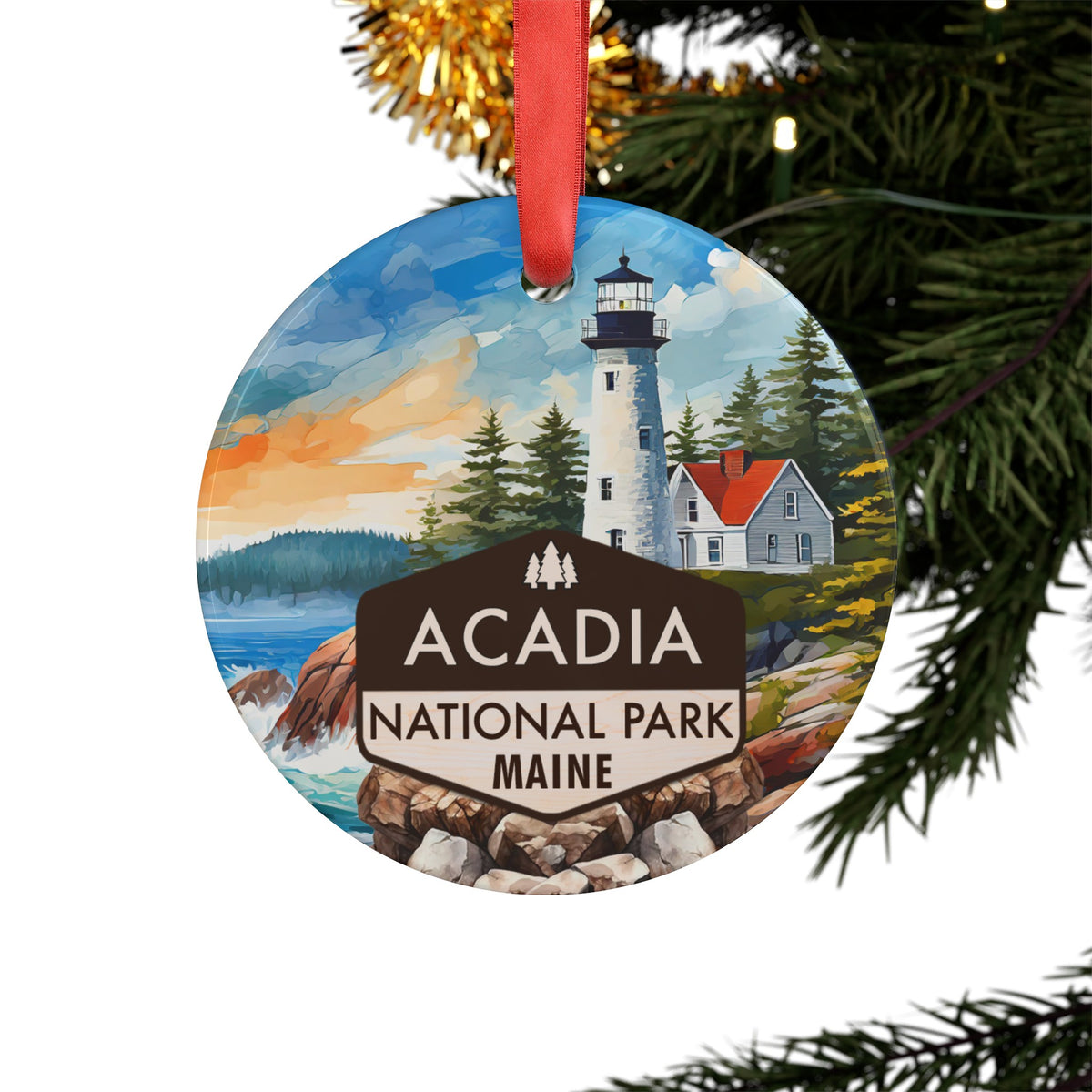 Acadia Christmas Ornament with Ribbon