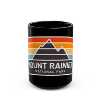 Mount Rainier National Park souvenir mug with retro stripe design