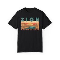 T-shirt featuring a retro landscape design for Zion National Park.