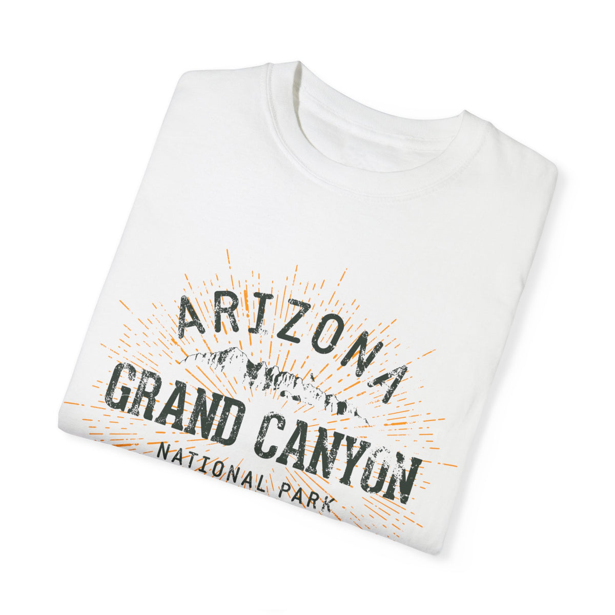 Grand Canyon National Park T-shirt featuring a vintage text graphic design with "Arizona" and "America's Majestic Beauty" text.