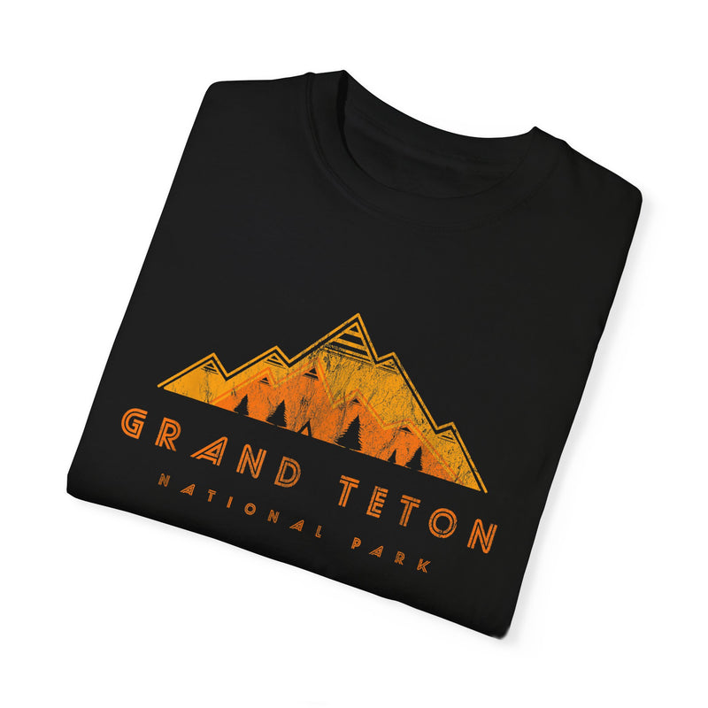 Grand Teton National Park T-shirt featuring a graphic design of a mountain range.