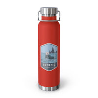 Red stainless steel water bottle featuring an Olympic National Park design with an otter swimming in the ocean.