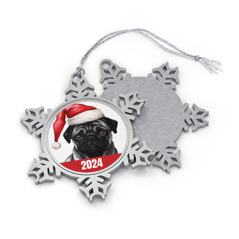 Black Pug 2024 Christmas Pewter Snowflake Ornament