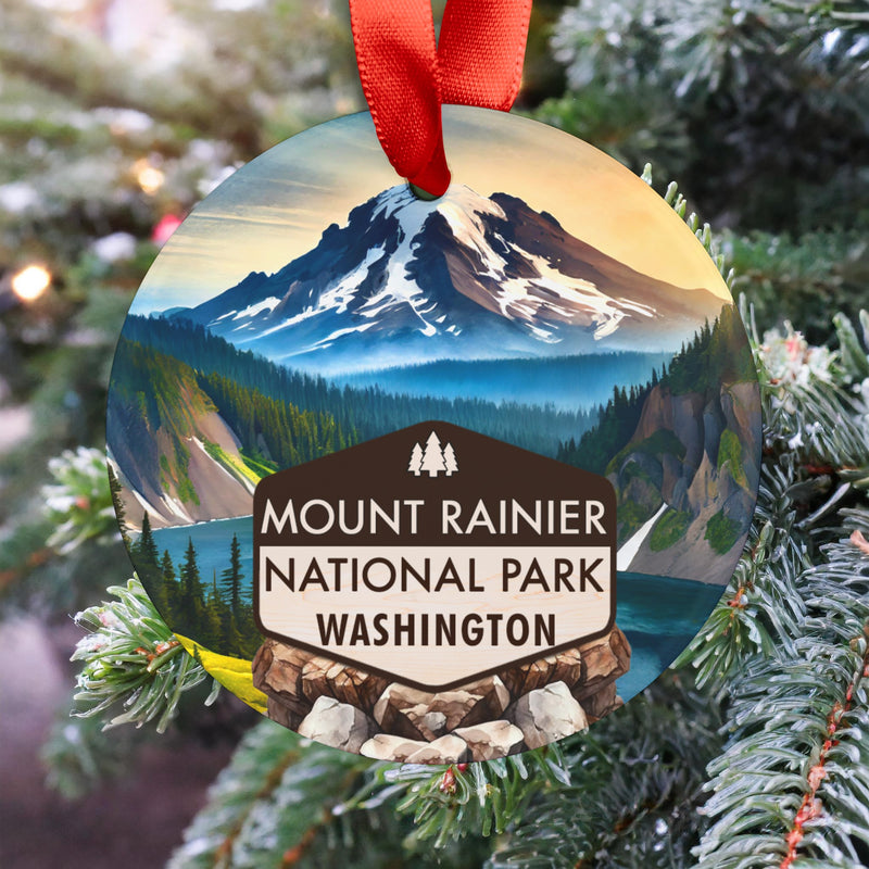 Mount Rainier Christmas Ornament with Ribbon