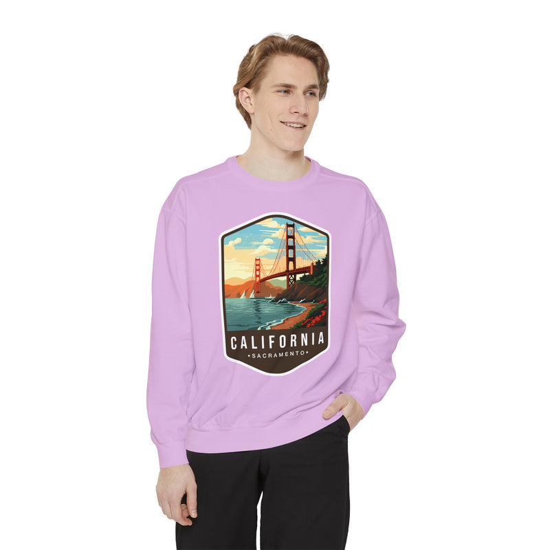 California Sweatshirt - Golden Gate Bridge Design - San Francisco Scenic Apparel - Unisex Garment-Dyed Cozy Fleece