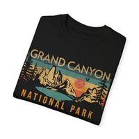 Grand Canyon National Park T-shirt featuring a scenic sunrise graphic design with mountains and trees.