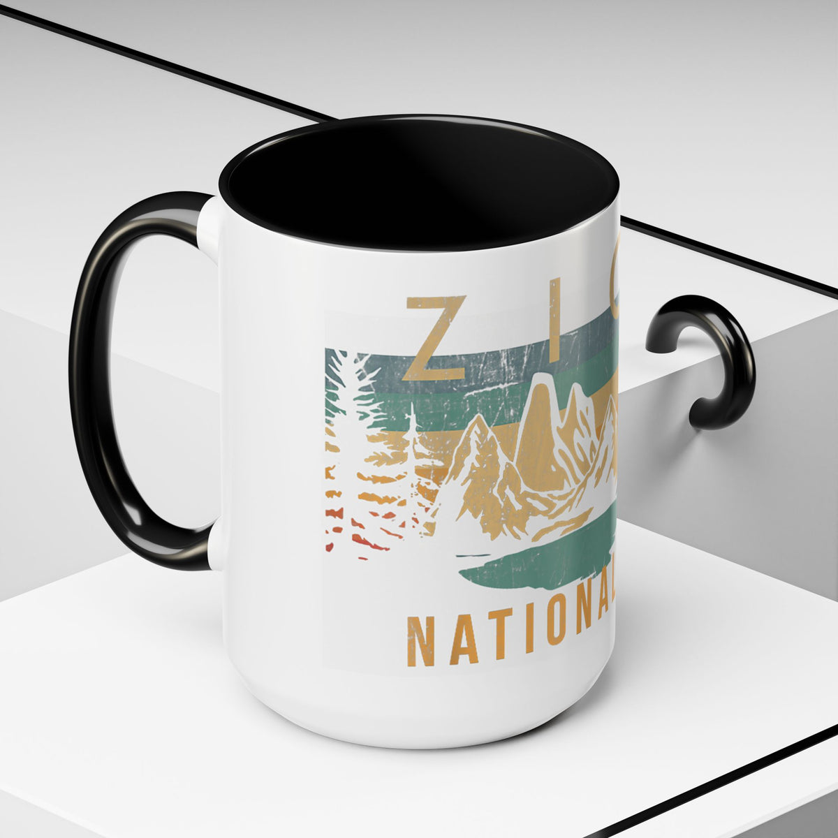 Zion National Park Mug - Ceramic Coffee Tea Cup with Vintage Mountain Sunset Design