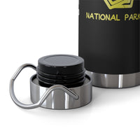 Stainless steel water bottle featuring a unique design with Mount Rainier National Park imagery.