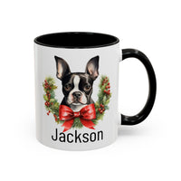 Personalized Boston Terrier Christmas Mug, Custom Dog Name Ceramic Mug, 11oz or 15oz