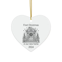 First Christmas in Our New Home 2024 Ceramic Ornament - Heart Shaped Keepsake with Gold String