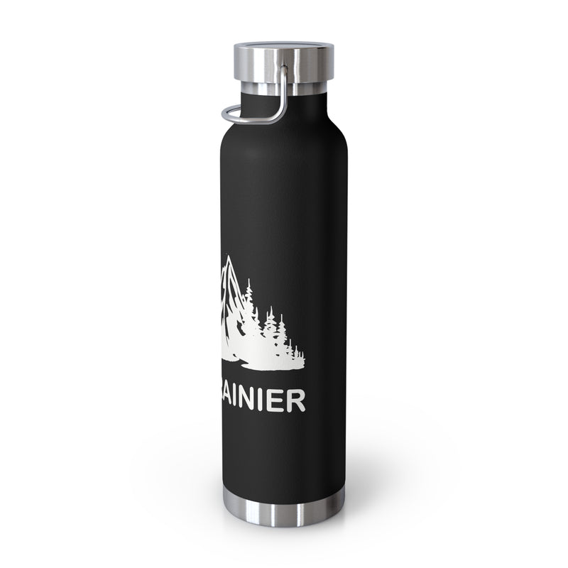 Stainless steel water bottle featuring a Mount Rainier National Park design with a scenic mountain illustration and a durable powder-coated finish.