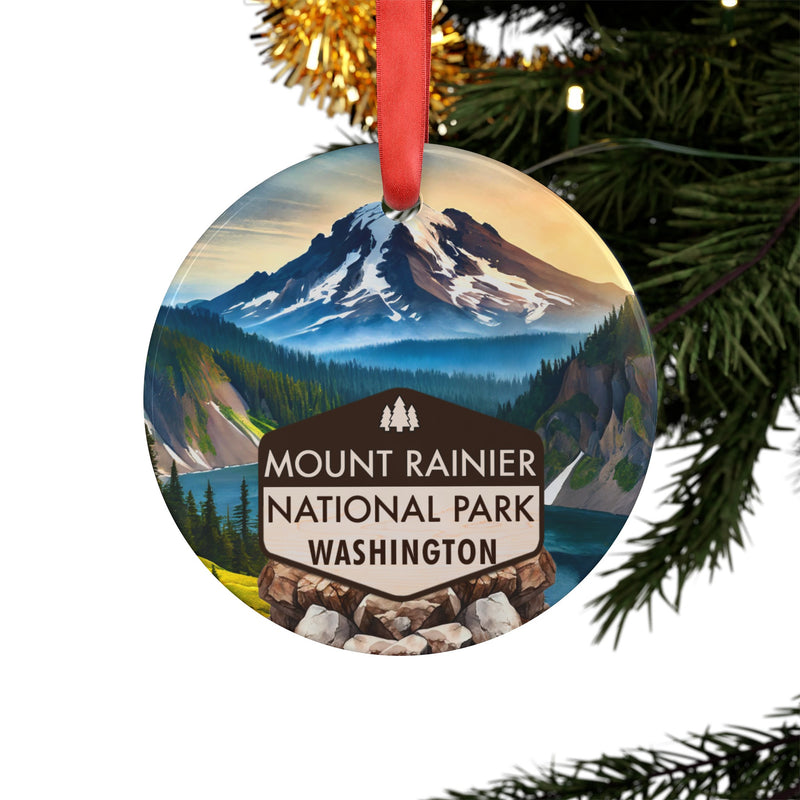 Mount Rainier Christmas Ornament with Ribbon