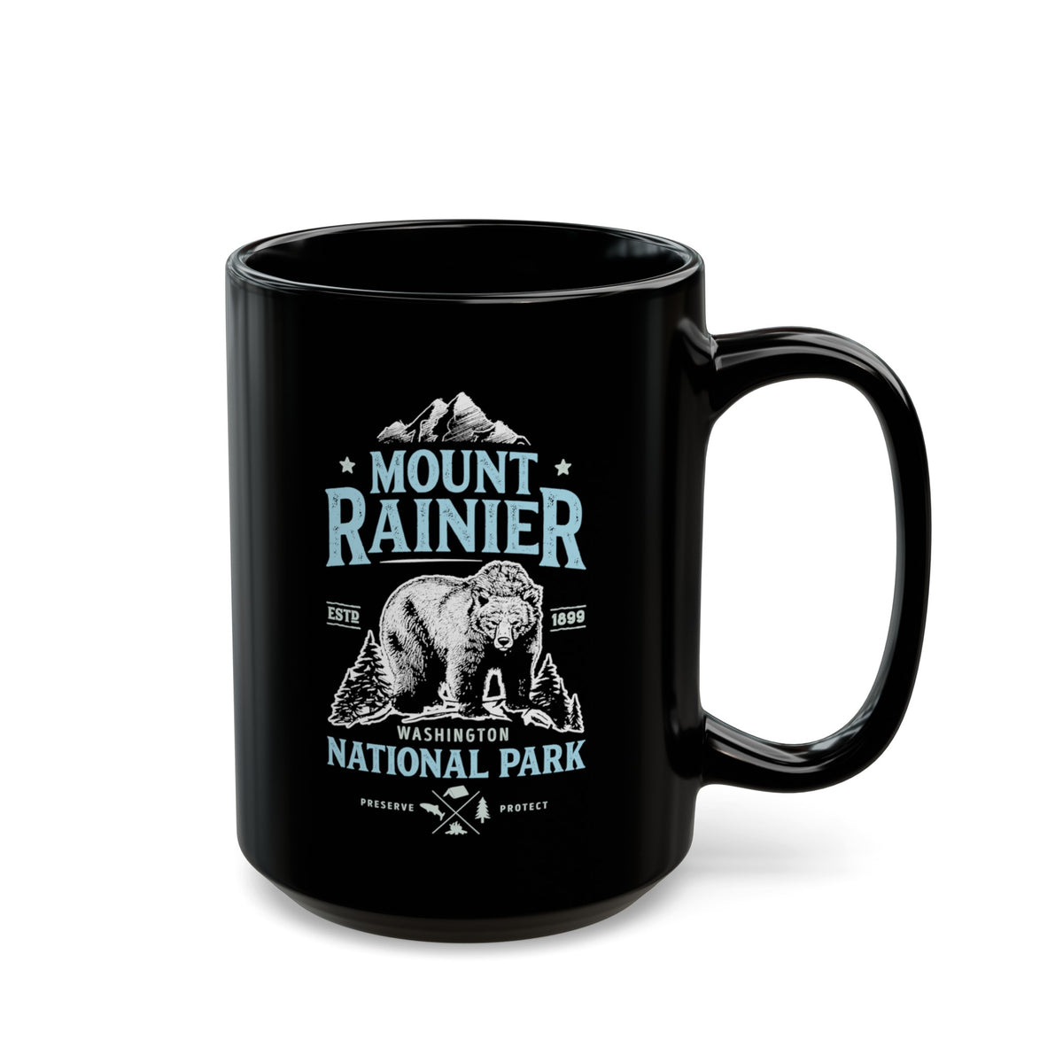 Mount Rainier National Park souvenir mug with bear design