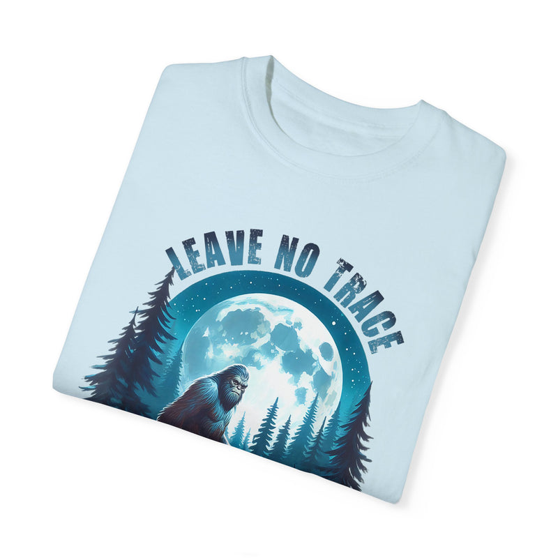 T-shirt featuring Bigfoot under a full moon with Leave No Trace message.