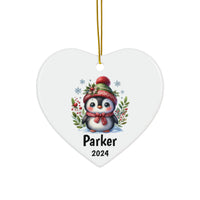 Personalized Kids Christmas Ornament 2024, Cute Penguin Ceramic Holiday Keepsake Customized with Name and Free Shipping