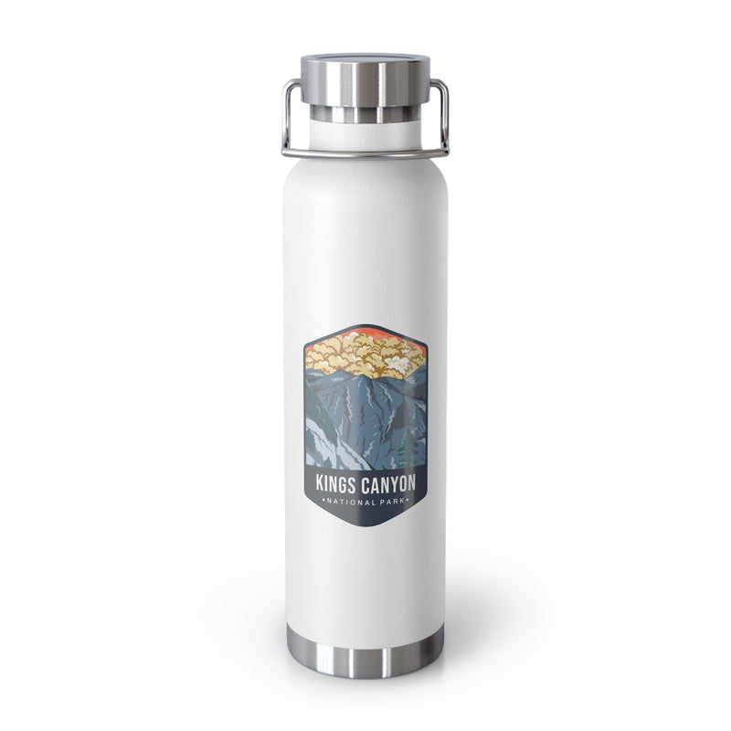 White stainless steel water bottle with a scenic design of Kings Canyon National Park.