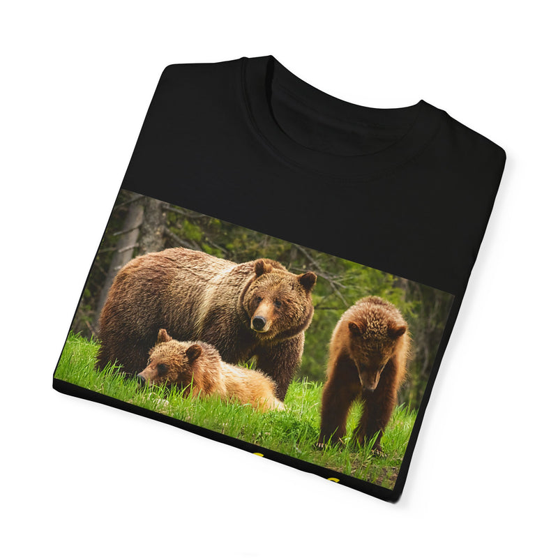 Grand Teton National Park T-shirt featuring a graphic of bear 399 and her cubs with the text "399 and Cubs".