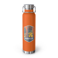 Orange stainless steel water bottle with a scenic design of Mammoth Cave National Park.