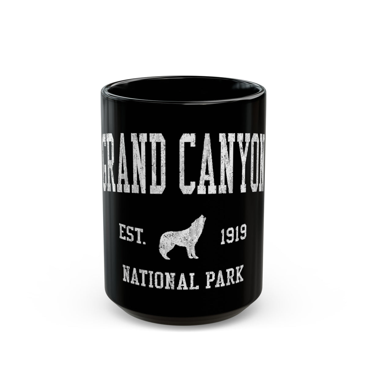 Grand Canyon National Park souvenir mug with wolf emblem design