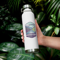 White stainless steel water bottle with a scenic design of New River Gorge National Park.