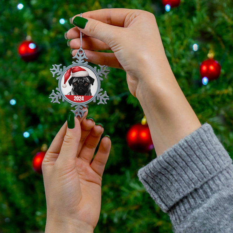 Black Pug 2024 Christmas Pewter Snowflake Ornament