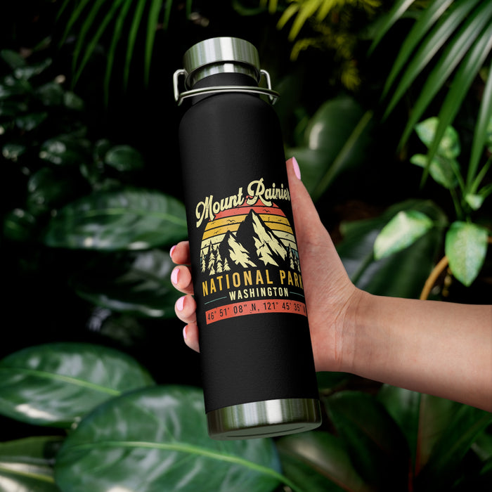 Mount Rainier National Park stainless steel water bottle with scenic design.