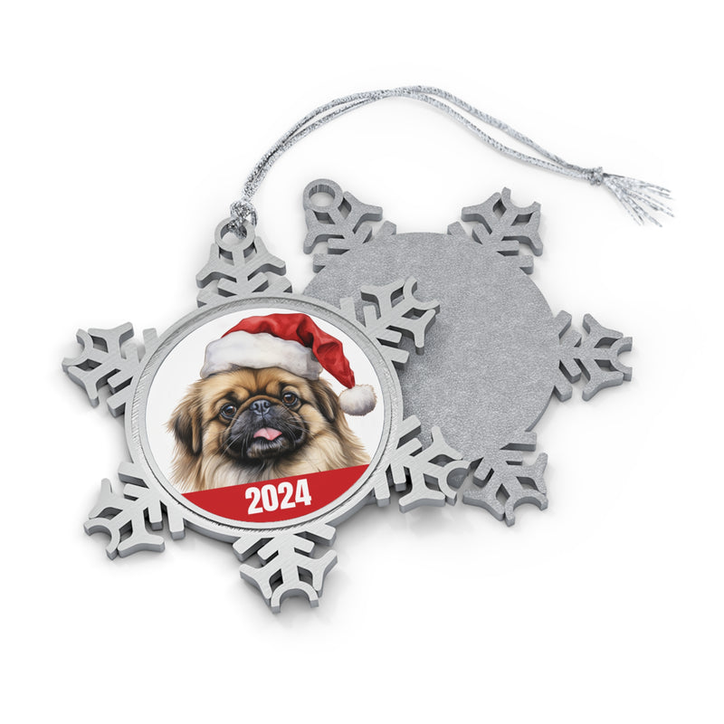 Pekingese 2024 Christmas Ornament Pewter Snowflake