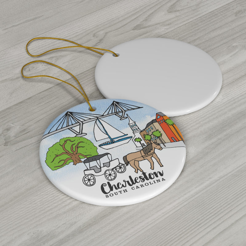 Charleston South Carolina Ceramic Ornament, Charleston Keepsake Souvenir With Free Shipping