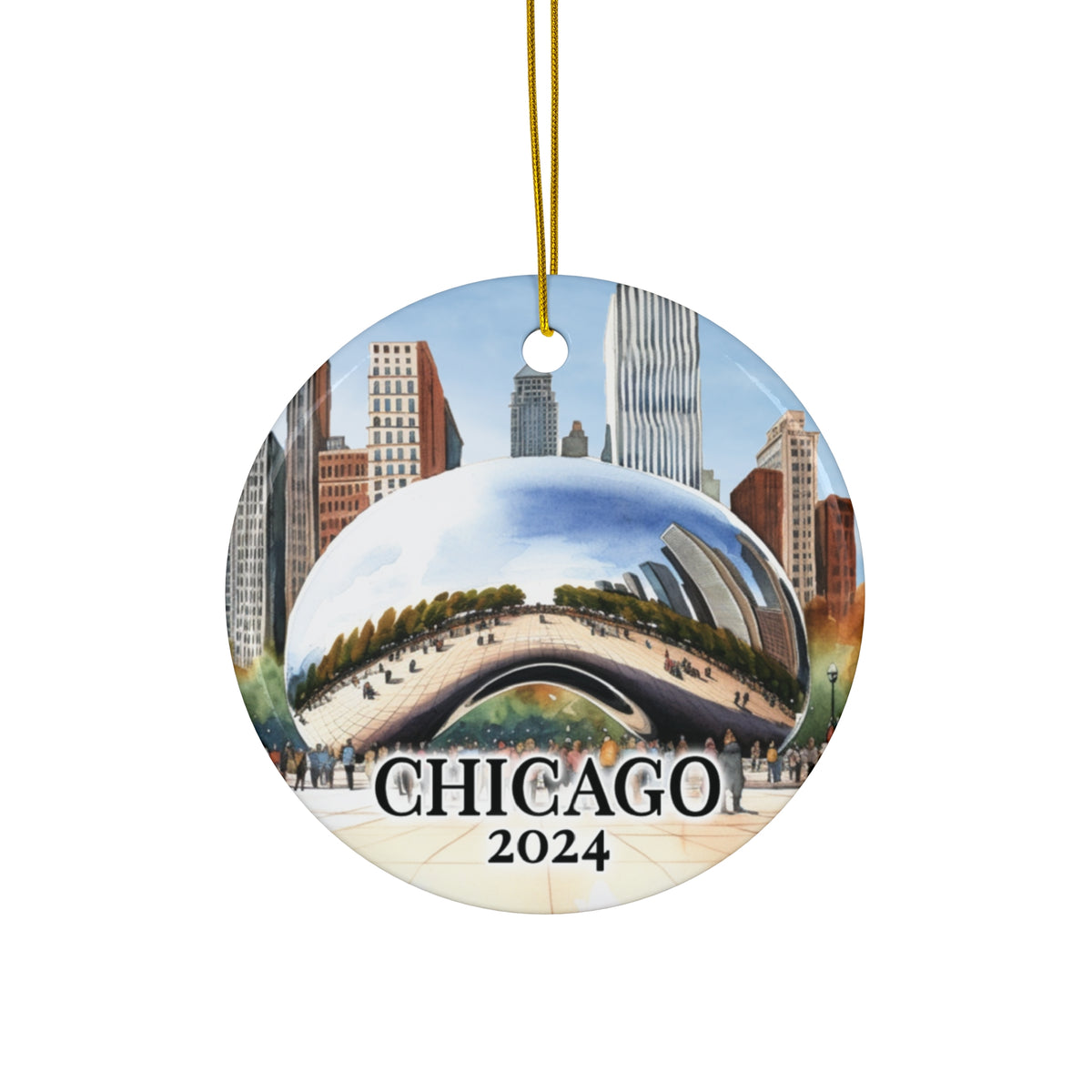 Chicago Ceramic Ornament, 2024 Chicago Bean Keepsake Souvenir With Free Shipping