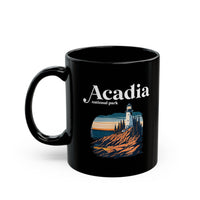 Ceramic coffee mug featuring a lighthouse design with Acadia National Park.