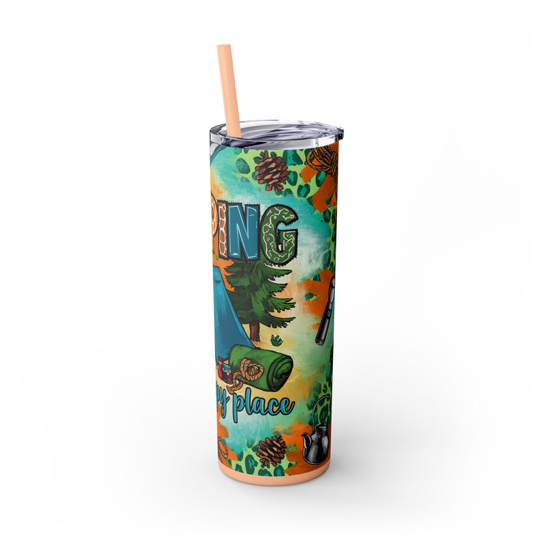 Camping is My Happy Place Skinny Tumbler with Straw, 20oz