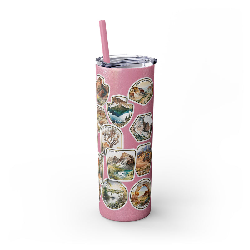 National Park Stamps Skinny Tumbler with Straw, 20oz