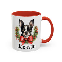 Personalized Boston Terrier Christmas Mug, Custom Dog Name Ceramic Mug, 11oz or 15oz