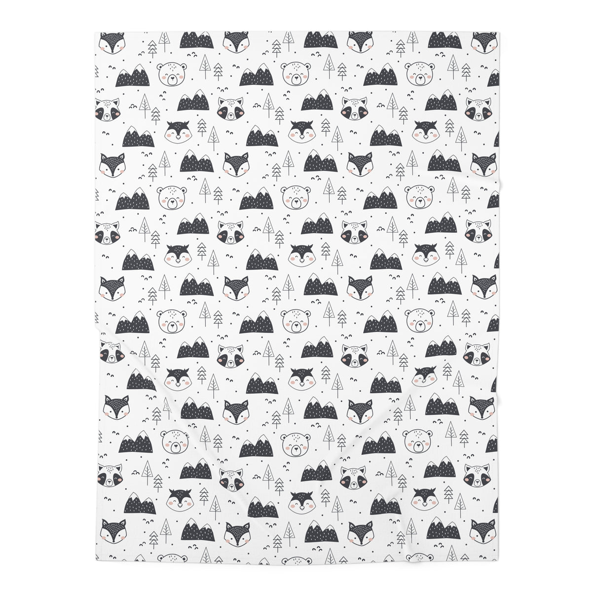 Woodland Animals Black and White Baby Swaddle Blanket