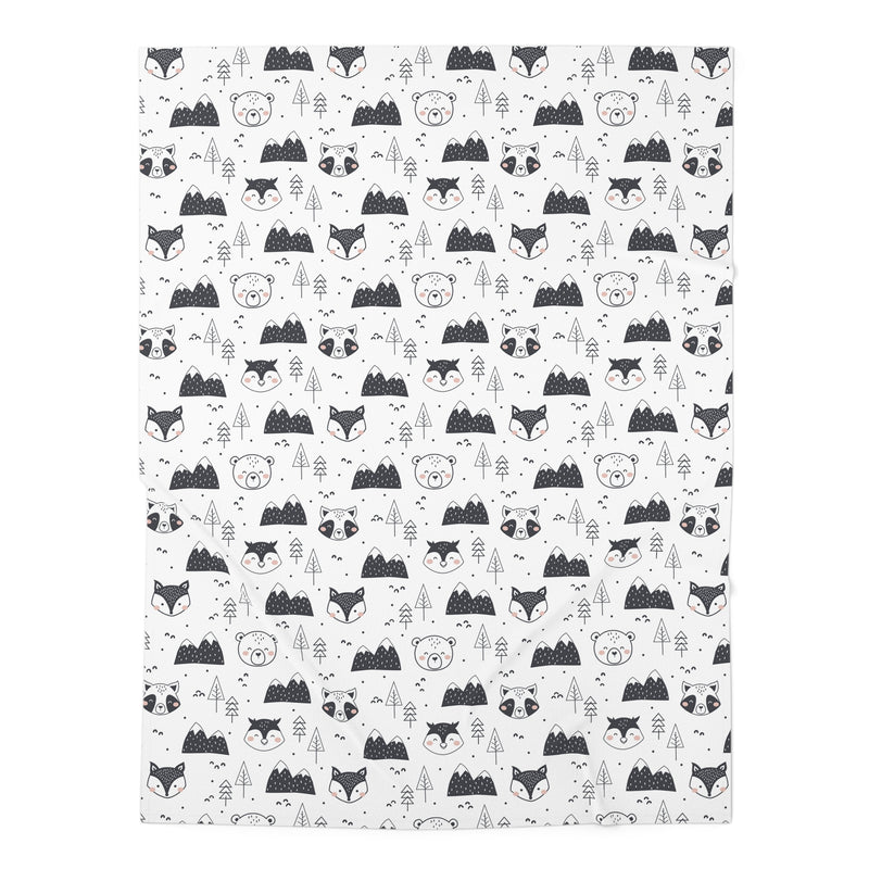 Woodland Animals Black and White Baby Swaddle Blanket