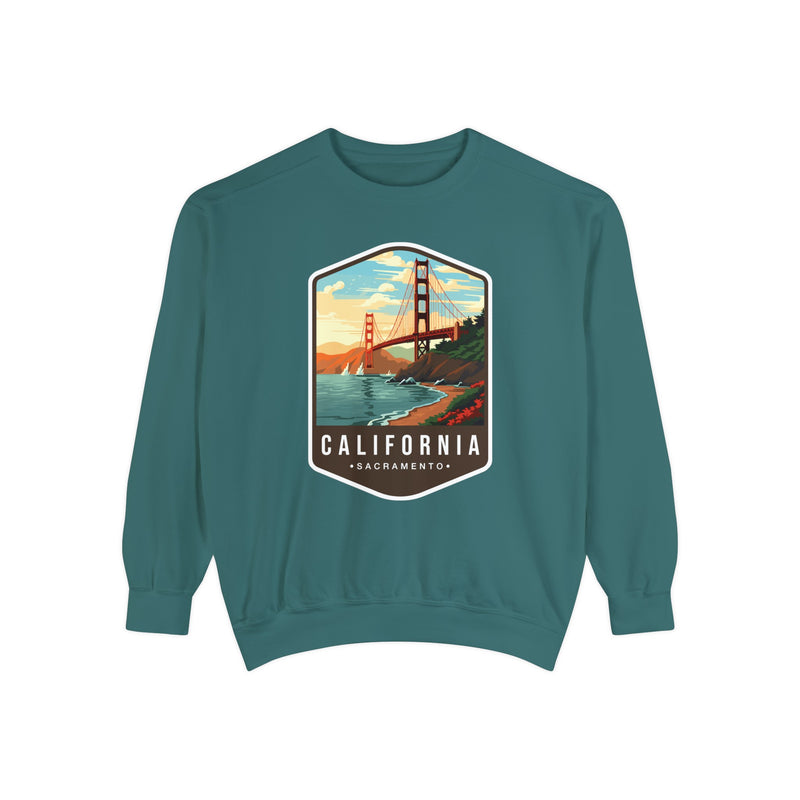 California Sweatshirt - Golden Gate Bridge Design - San Francisco Scenic Apparel - Unisex Garment-Dyed Cozy Fleece