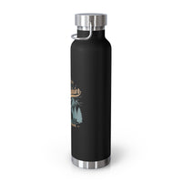 Stainless steel water bottle featuring a Mount Rainier National Park design with a bear and mountain illustration, durable powder-coated finish.