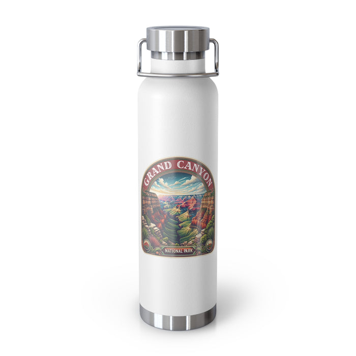 Grand Canyon National Park souvenir water bottle featuring a scenic artwork design and stainless steel construction.