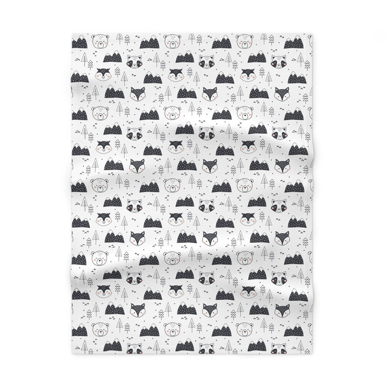 Woodland Animals Black and White Unisex Soft Fleece Baby Blanket