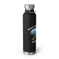 Image of an insulated souvenir bottle featuring a scenic bear silhouette with mountains and forest design from Great Smoky Mountains National Park, Tennessee & North Carolina.