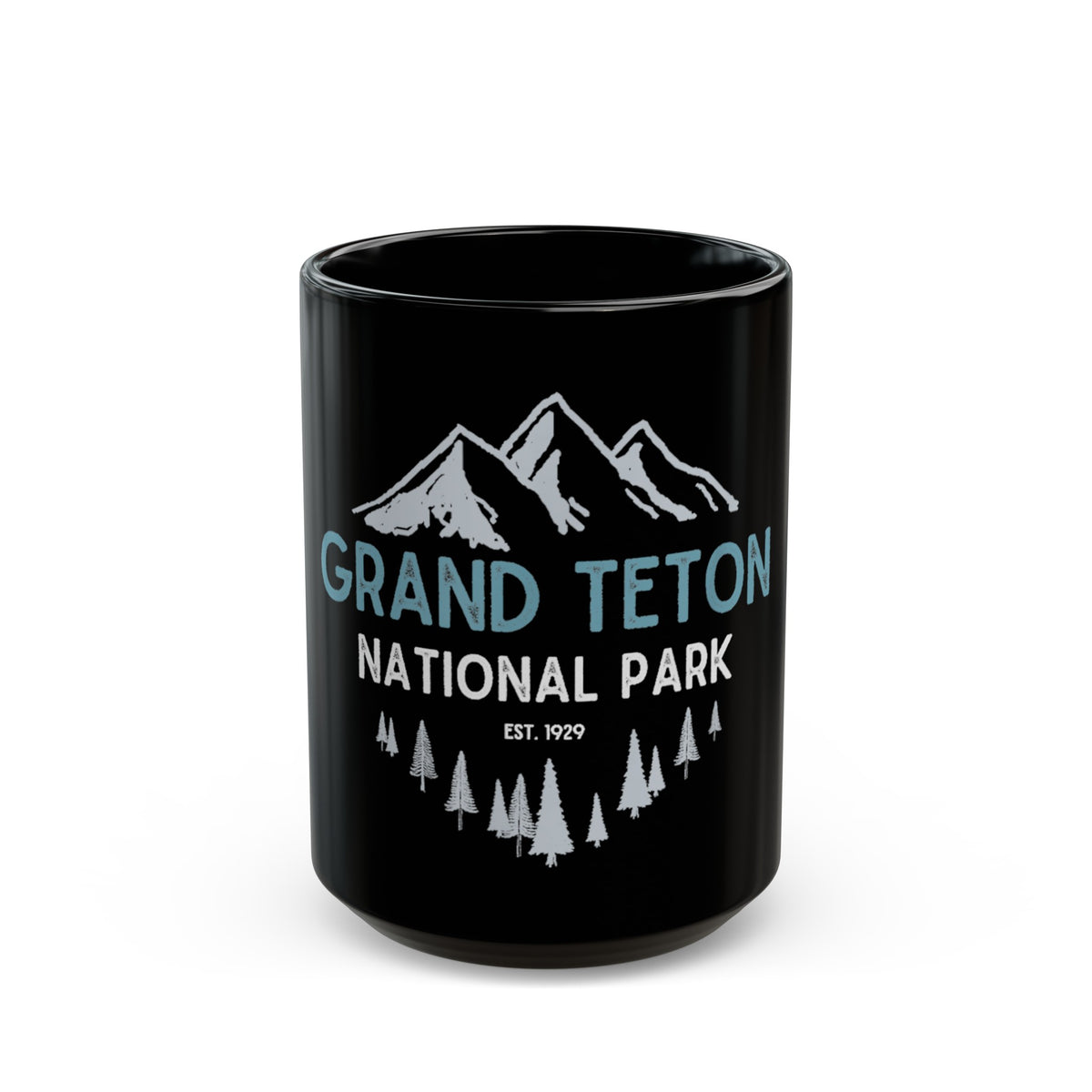 Grand Teton National Park souvenir mug featuring a mountain and tree design.