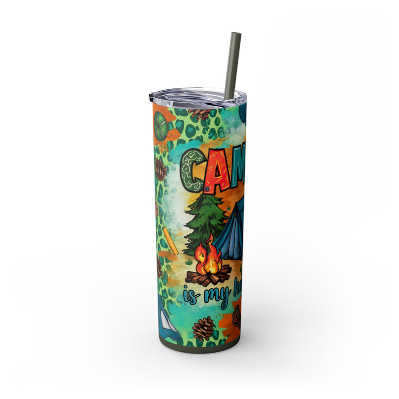 Camping is My Happy Place Skinny Tumbler with Straw, 20oz