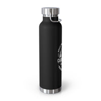 22oz vacuum insulated stainless steel water bottle with Cades Cove design, featuring trees and mountains, representing Great Smoky Mountains National Park.