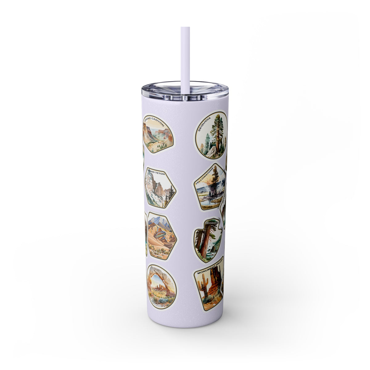 National Park Stamps Skinny Tumbler with Straw, 20oz