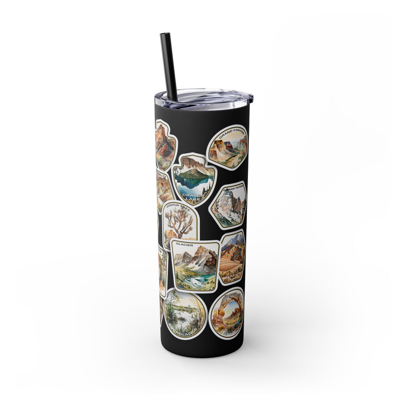 National Park Stamps Skinny Tumbler with Straw, 20oz