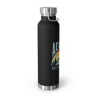 Stainless steel water bottle featuring an Acadia National Park design with a mountain and sunset illustration, durable powder-coated finish.